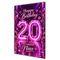 Happy 20th Birthday Niece Purple Neon Number Card A5