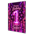 Happy 1st Birthday Sister Purple Neon Number Card A5