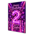 Happy 2nd Birthday Sister Purple Neon Number Card A5