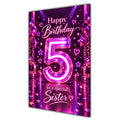 Happy 5th Birthday Sister Purple Neon Number Card A5