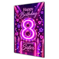 Happy 8th Birthday Sister Purple Neon Number Card A5