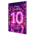 Sister 10th Birthday Card - Pink Neon Number and Hearts