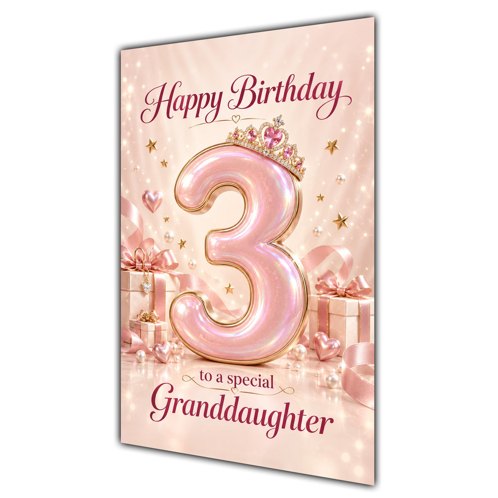Granddaughter 3rd Birthday Card - Rose Gold Number and Crown