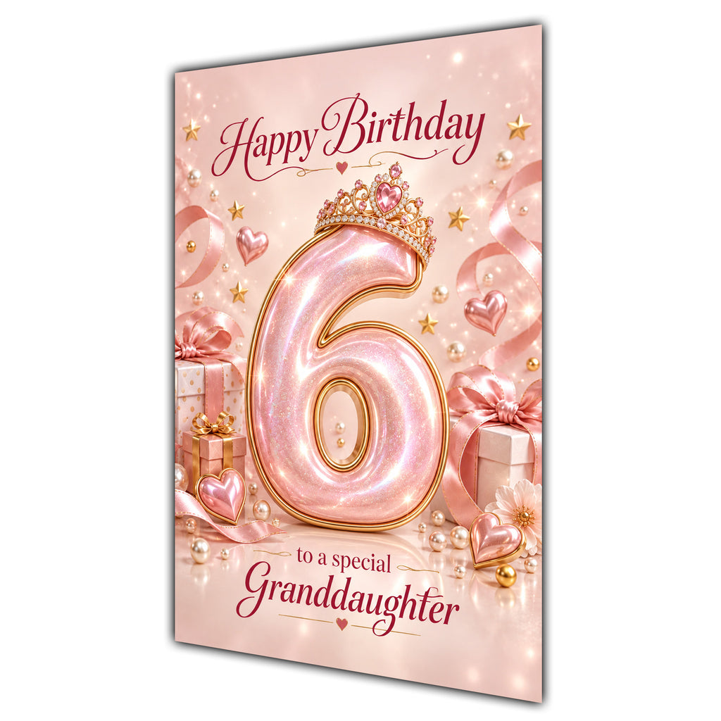 Happy 6th Birthday Granddaughter Rose Gold Crown Gifts Card A5