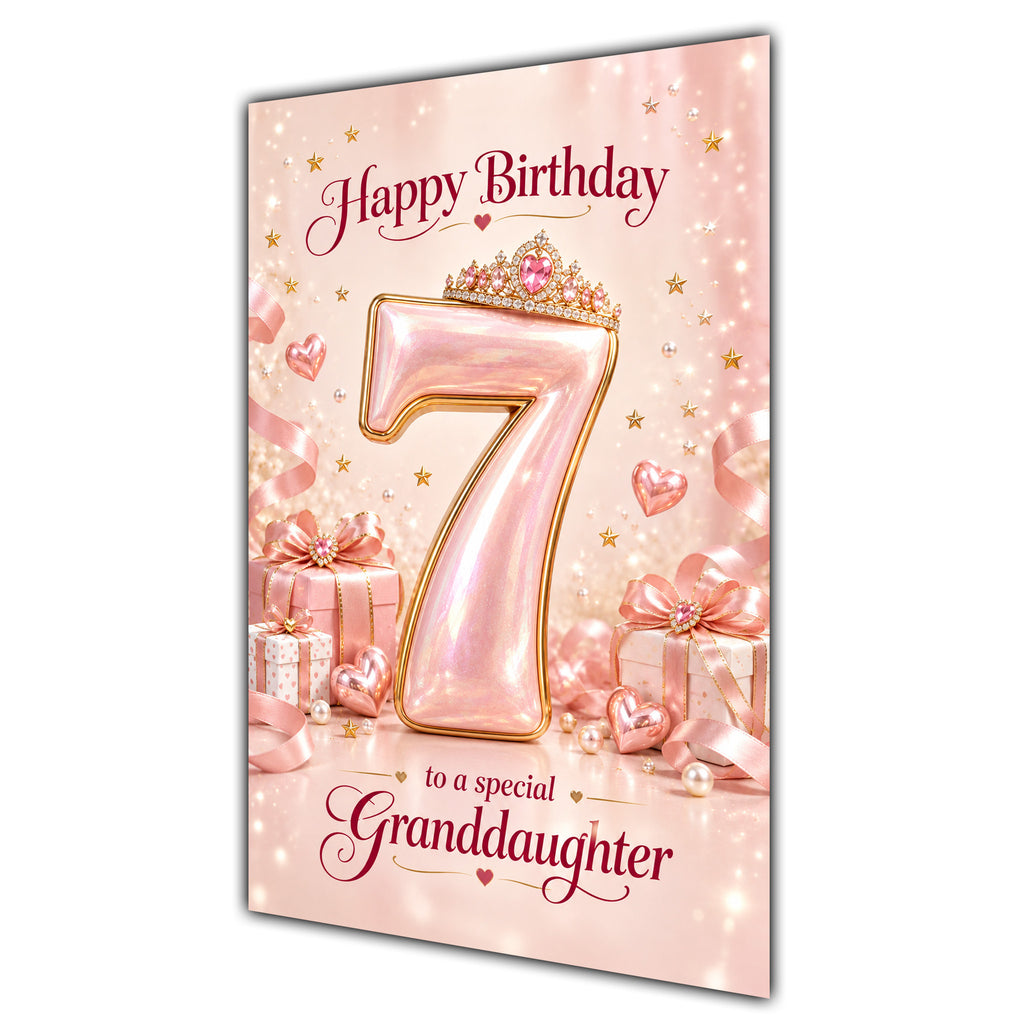 Happy 7th Birthday Granddaughter Rose Gold Crown Gifts Card A5