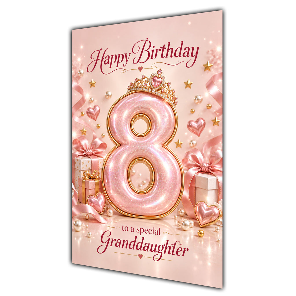 Happy 8th Birthday Granddaughter Rose Gold Crown Gifts Card A5