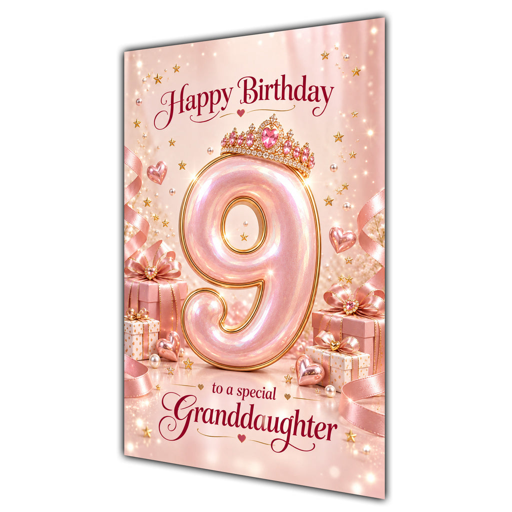 Happy 9th Birthday Granddaughter Rose Gold Crown Gifts Card A5