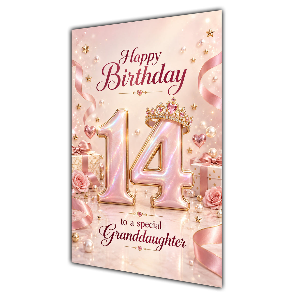 Granddaughter 14th Birthday Card - Rose Gold Number and Crown