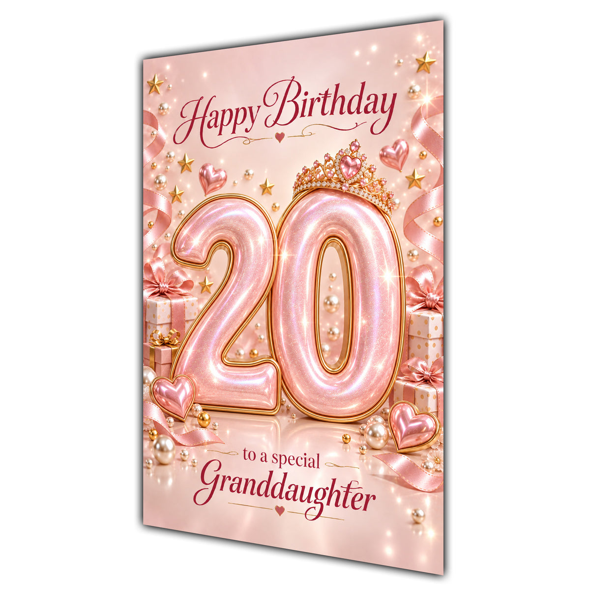 Granddaughter 20th Birthday Card - Rose Gold Number and Crown
