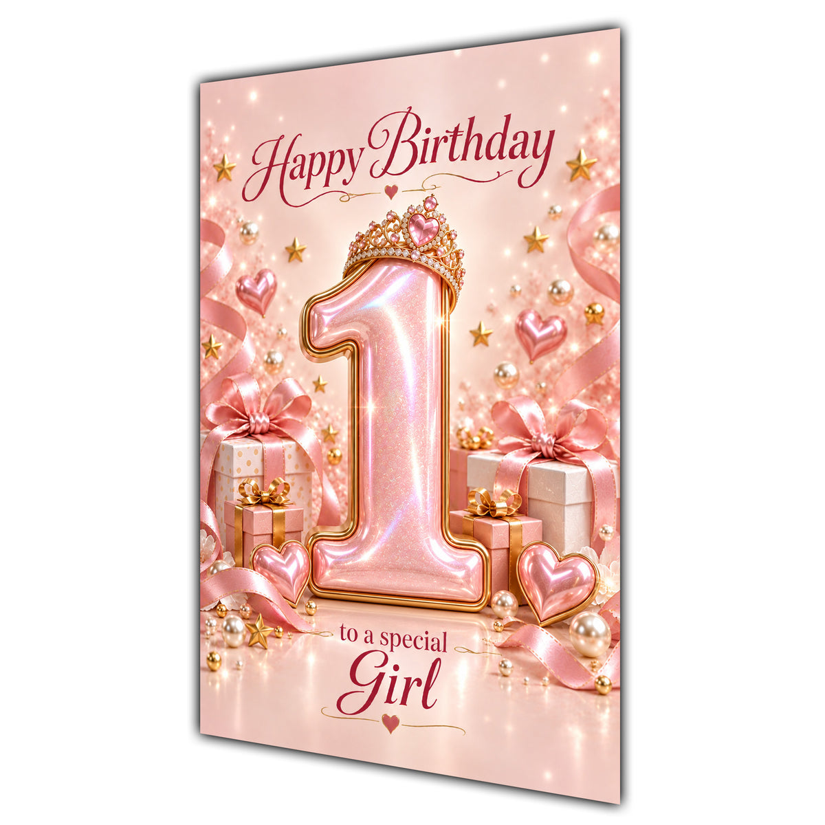Happy 1st Birthday Special Girl Rose Gold Crown Gifts Card A5