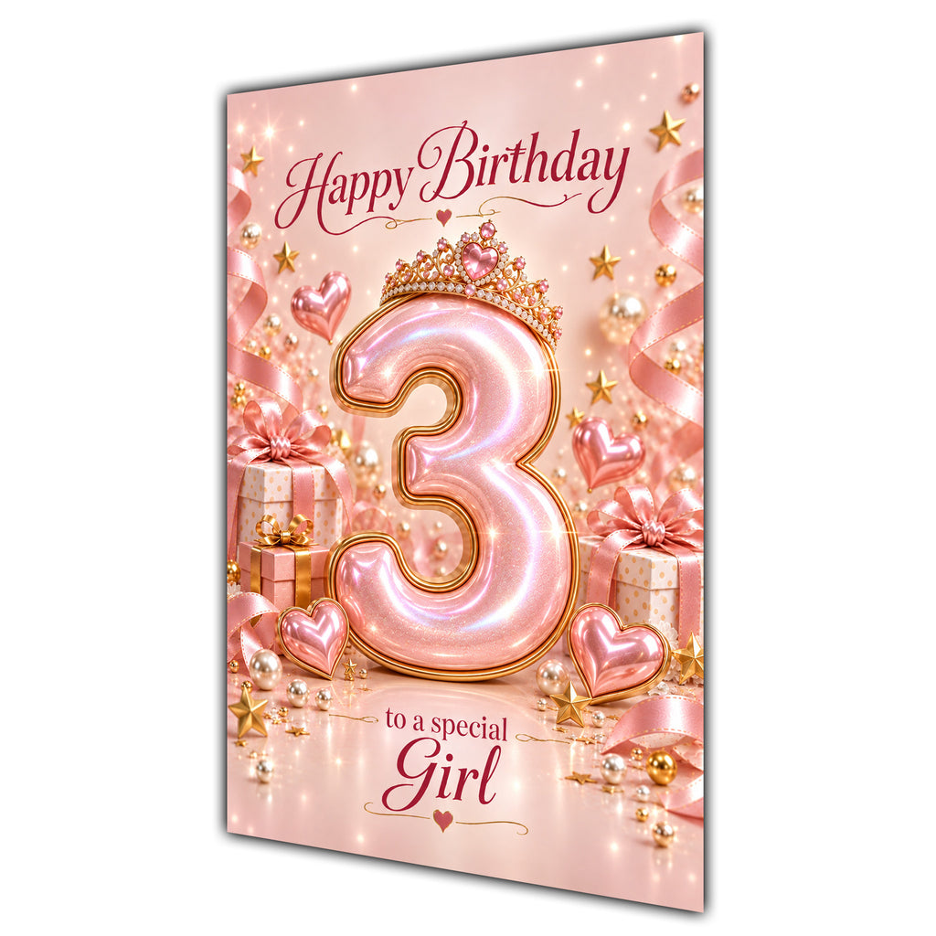 Happy 3rd Birthday Special Girl Rose Gold Crown Gifts Card A5