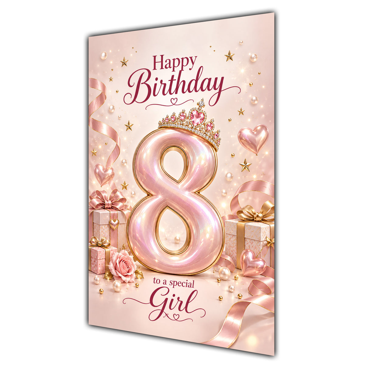 Happy 8th Birthday Special Girl Rose Gold Crown Gifts Card A5