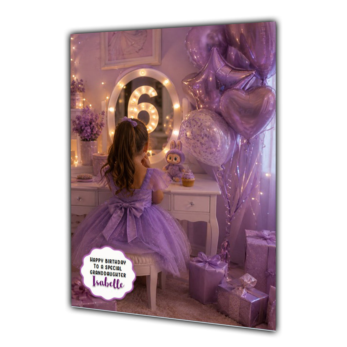 6th Birthday Card For Girls, Daughter, Granddaughter, Niece, Brown Hair, Dressing Table