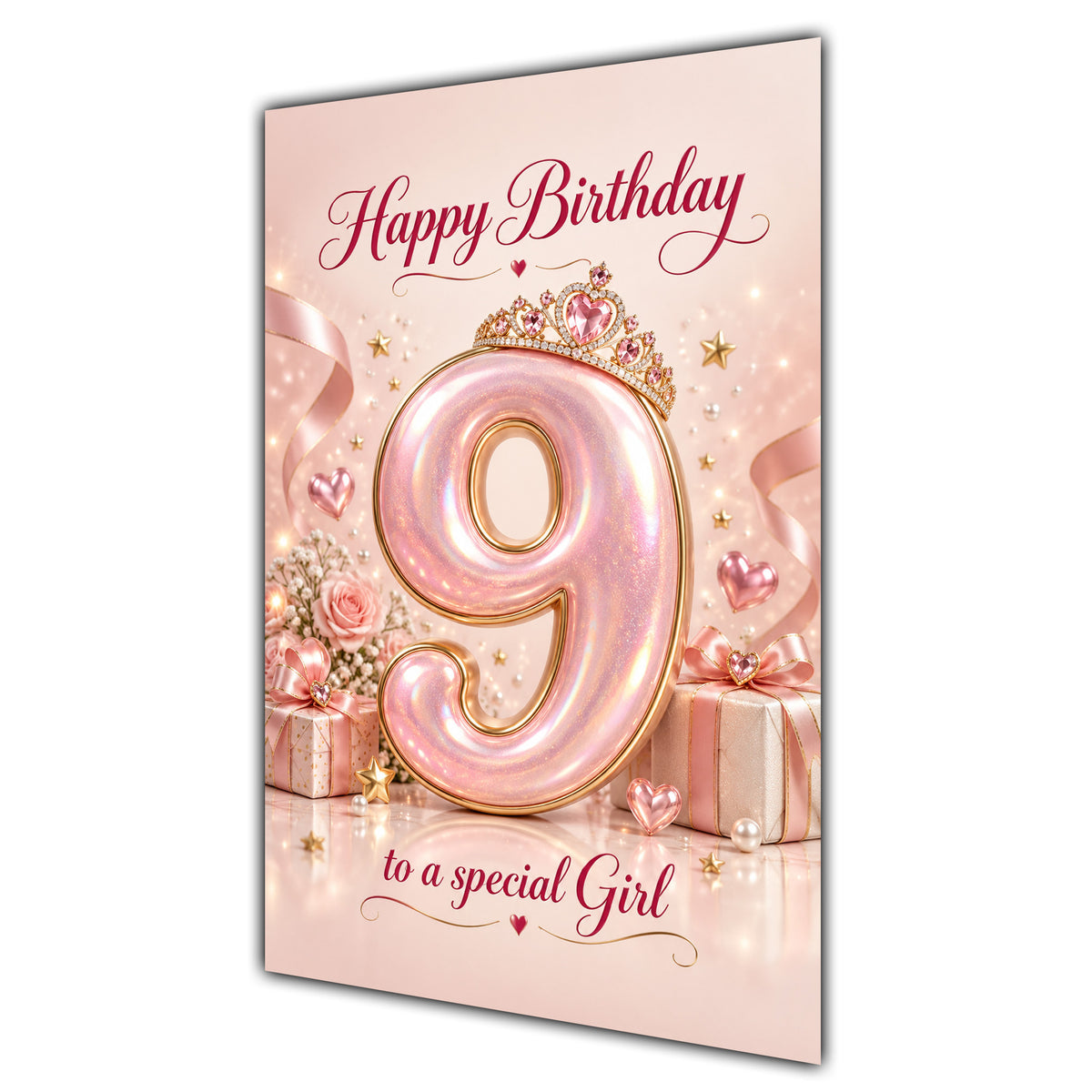 Happy 9th Birthday Special Girl Rose Gold Crown Gifts Card A5