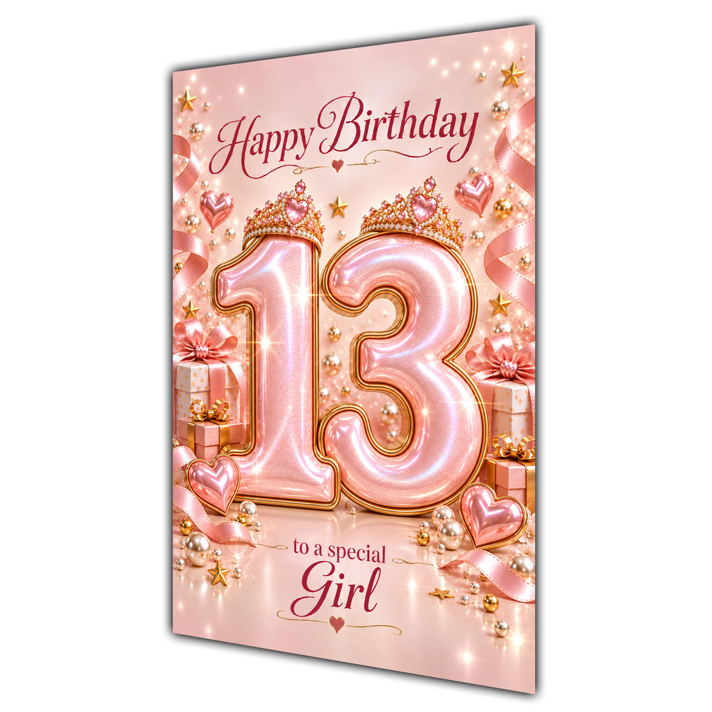 Girl 13th Birthday Card - Rose Gold Number and Crown