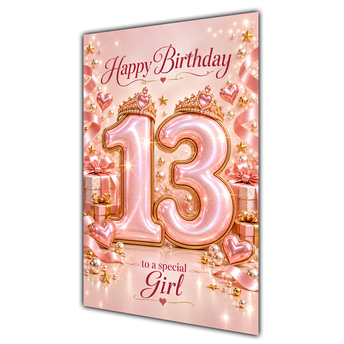 Girl 13th Birthday Card - Rose Gold Number and Crown