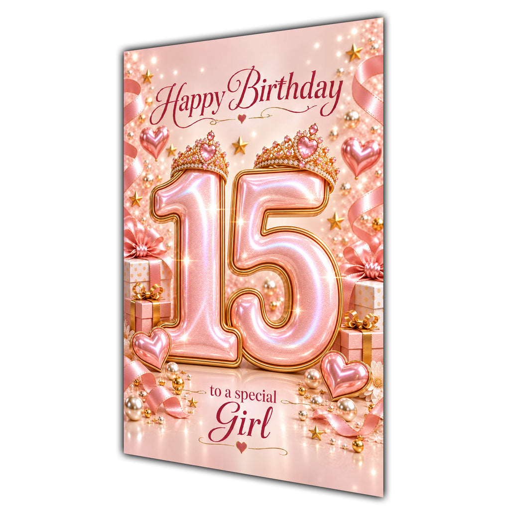 Happy 15th Birthday Special Girl Rose Gold Crown Gifts Card A5