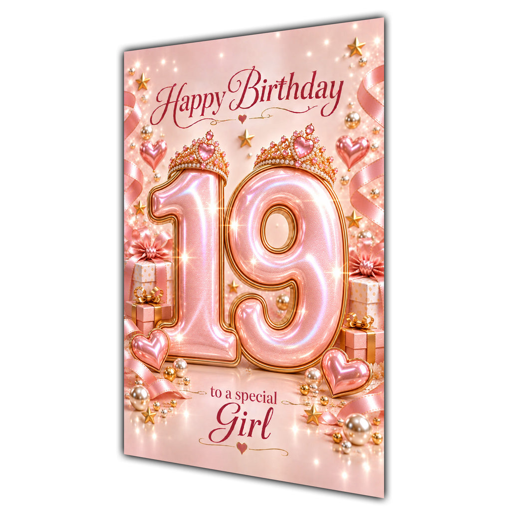 Happy 19th Birthday Special Girl Rose Gold Crown Gifts Card A5