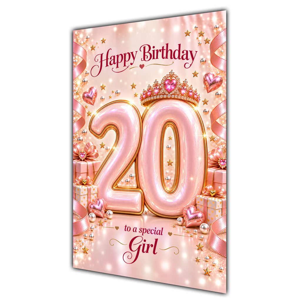 Happy 20th Birthday Special Girl Rose Gold Crown Gifts Card A5