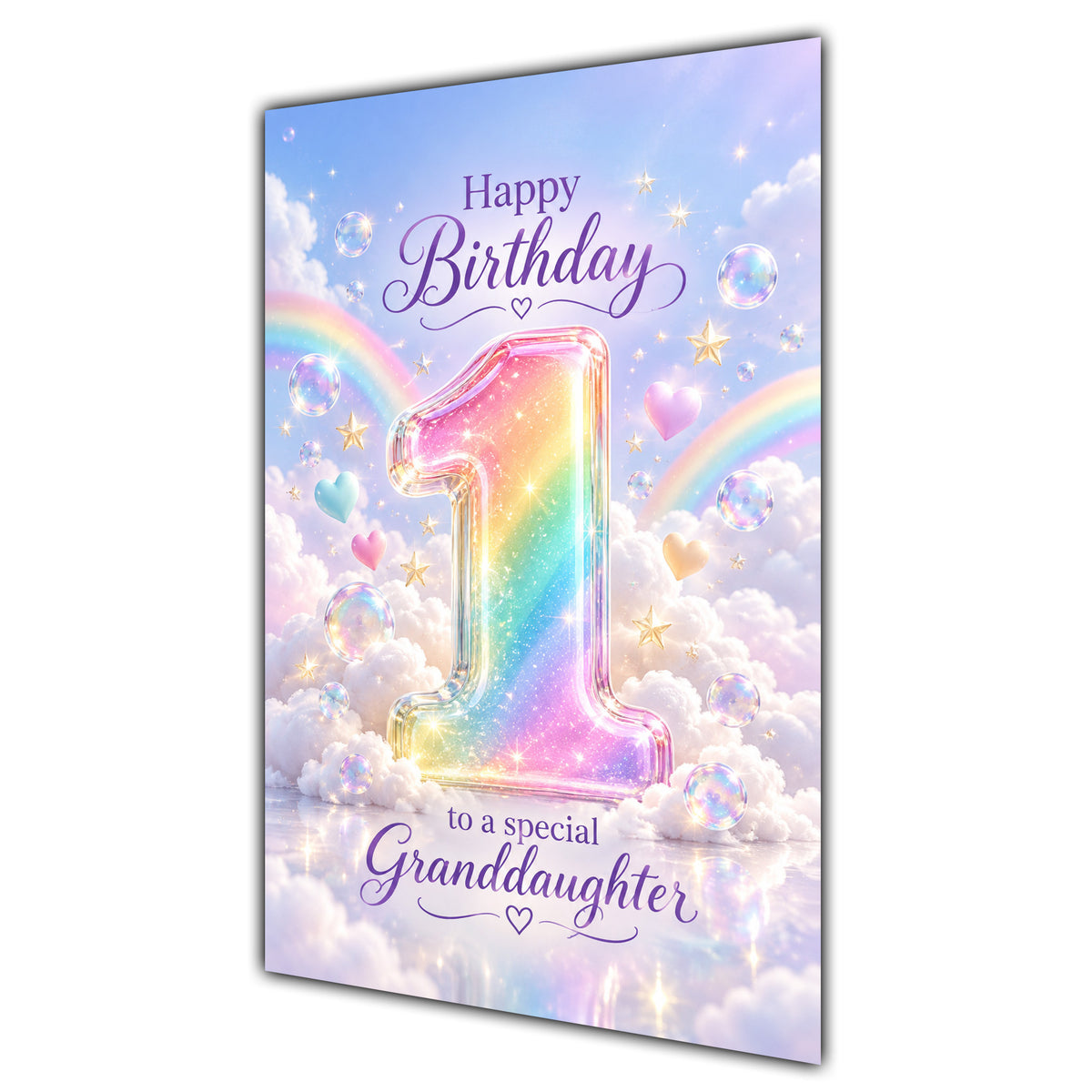 Happy 1st Birthday Granddaughter Pastel Rainbow Clouds Card A5