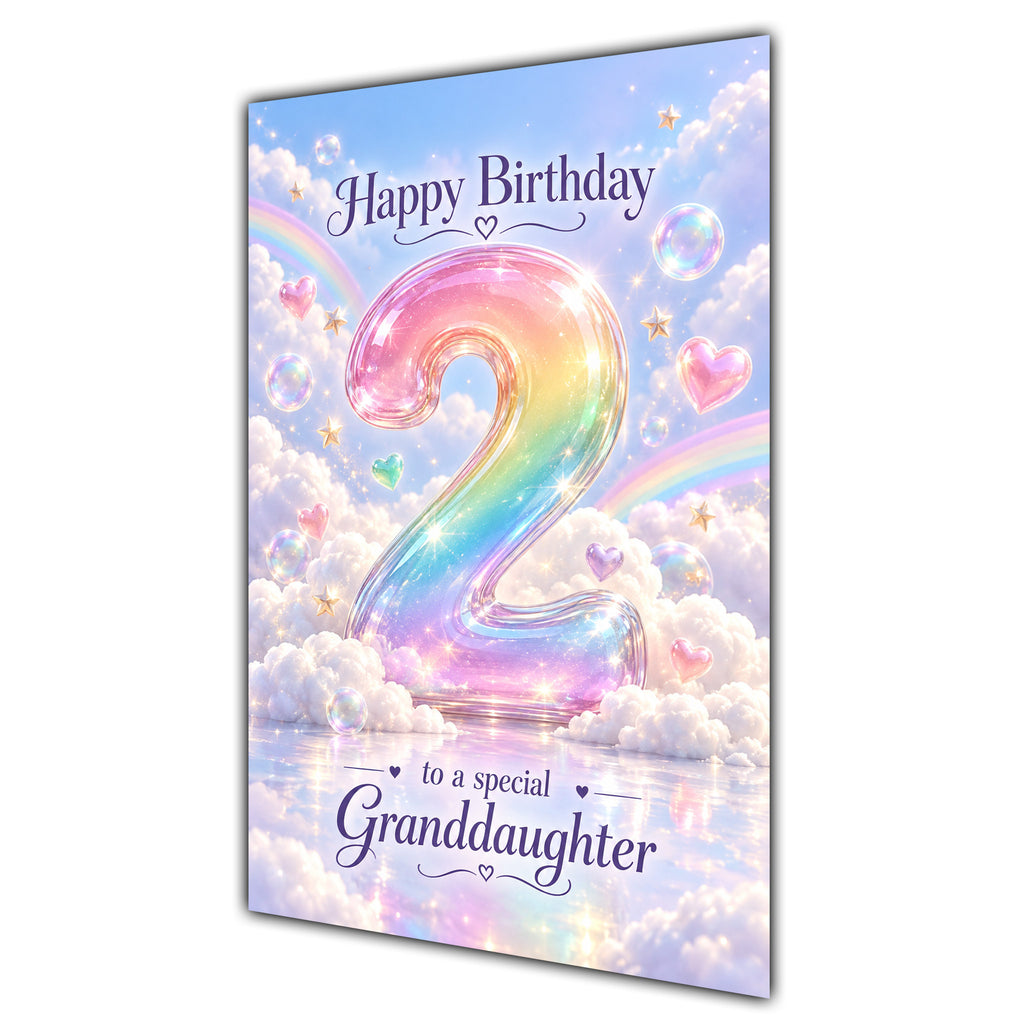 Happy 2nd Birthday Granddaughter Pastel Rainbow Clouds Card A5