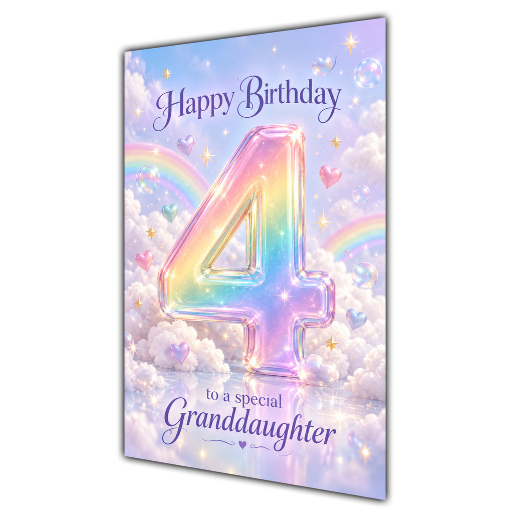 Happy 4th Birthday Granddaughter Pastel Rainbow Clouds Card A5