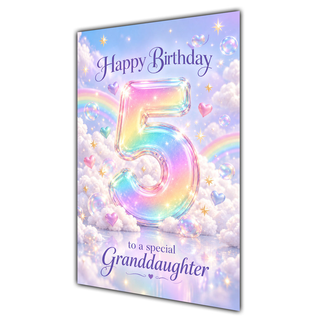 Happy 5th Birthday Granddaughter Pastel Rainbow Clouds Card A5
