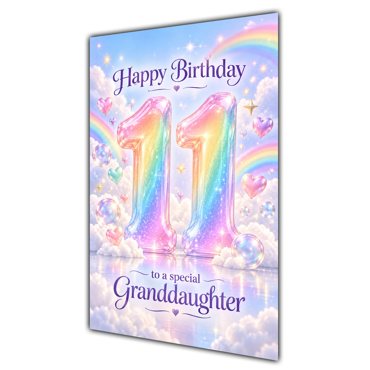Happy 11th Birthday Granddaughter Pastel Rainbow Clouds Card A5