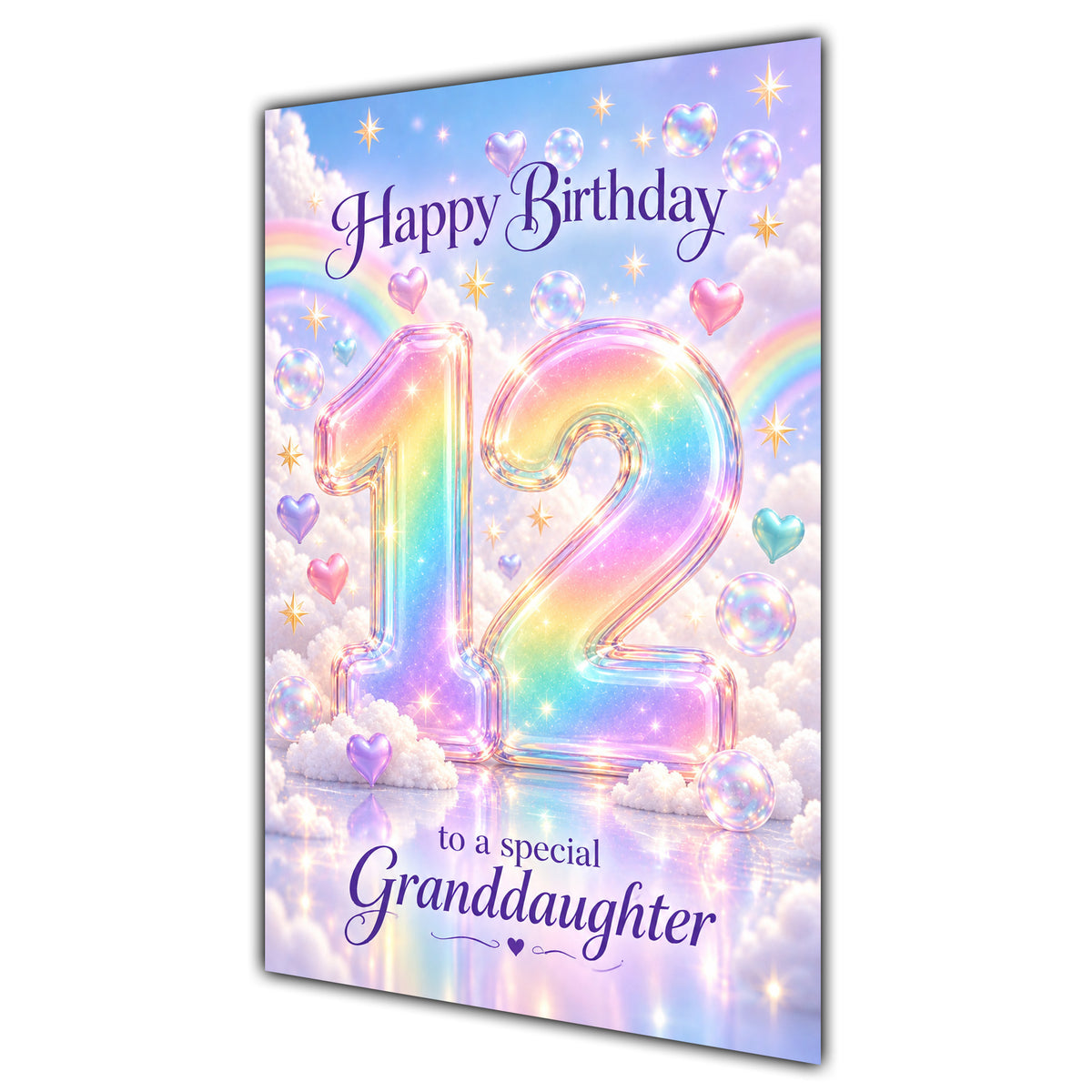 Happy 12th Birthday Granddaughter Pastel Rainbow Clouds Card A5