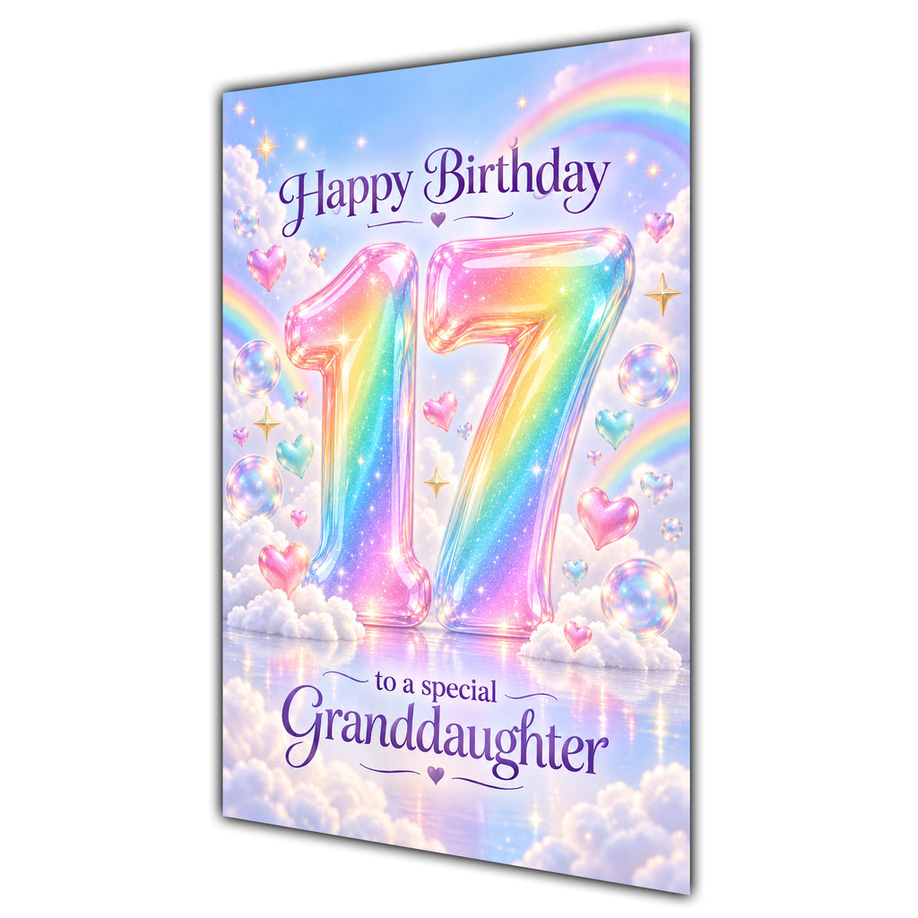 Happy 17th Birthday Granddaughter Pastel Rainbow Clouds Card A5