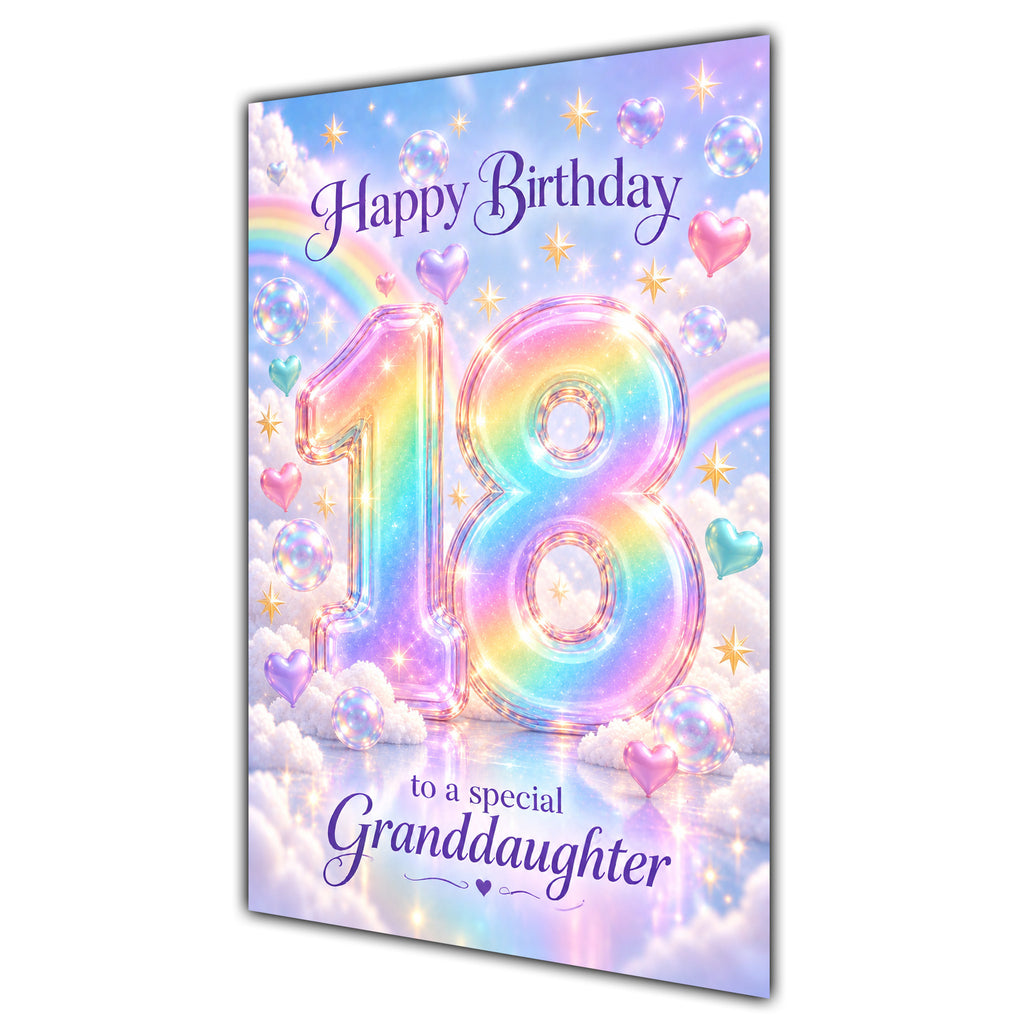 Happy 18th Birthday Granddaughter Pastel Rainbow Clouds Card A5