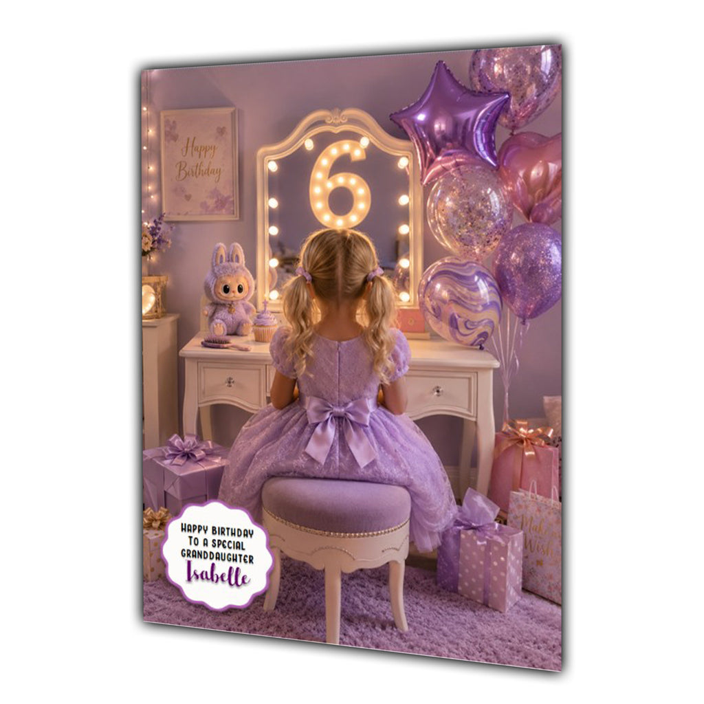 6th Birthday Card For Girls, Daughter, Granddaughter, Niece, Blonde Hair, Dressing Table