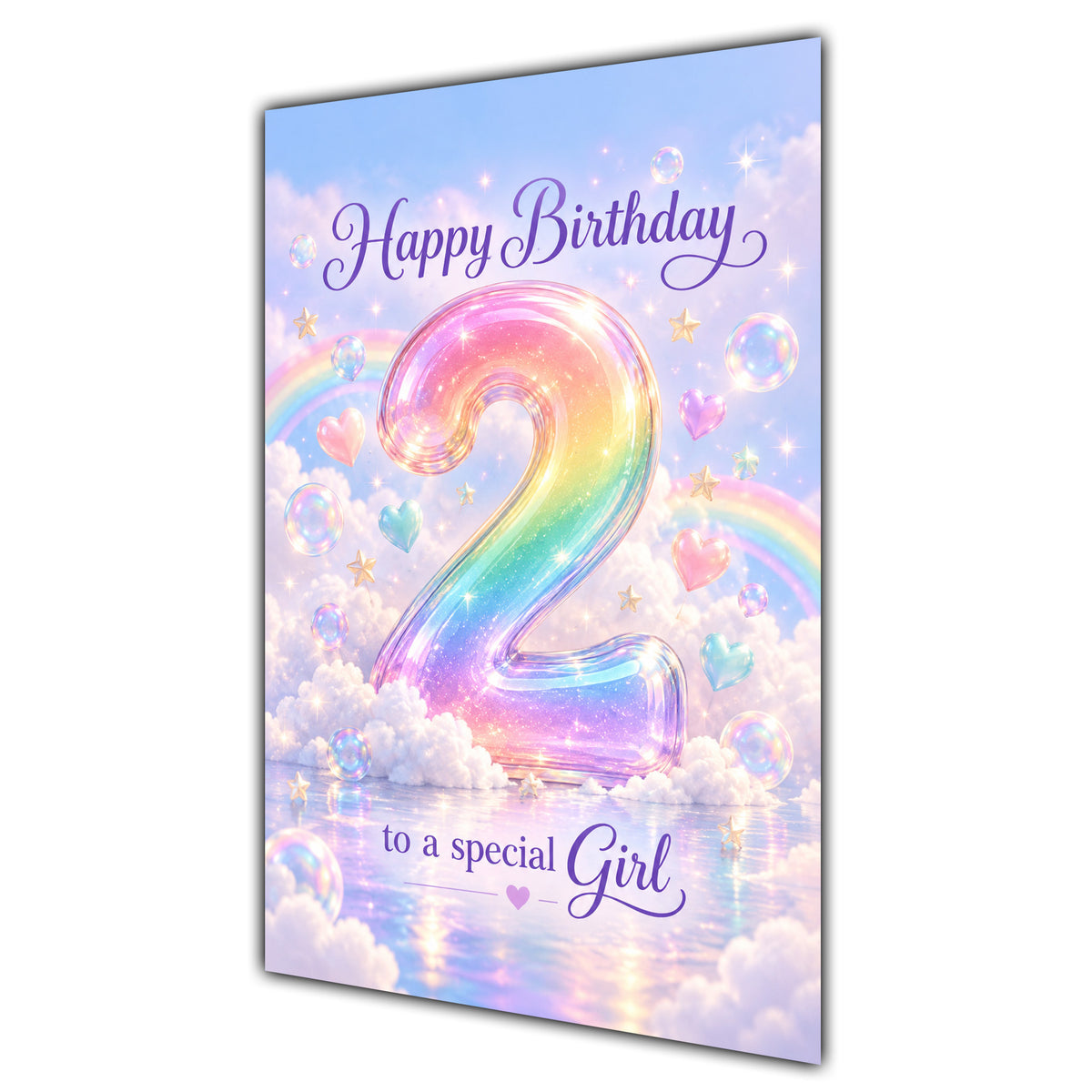 Happy 2nd Birthday Special Girl Pastel Rainbow Clouds Card A5