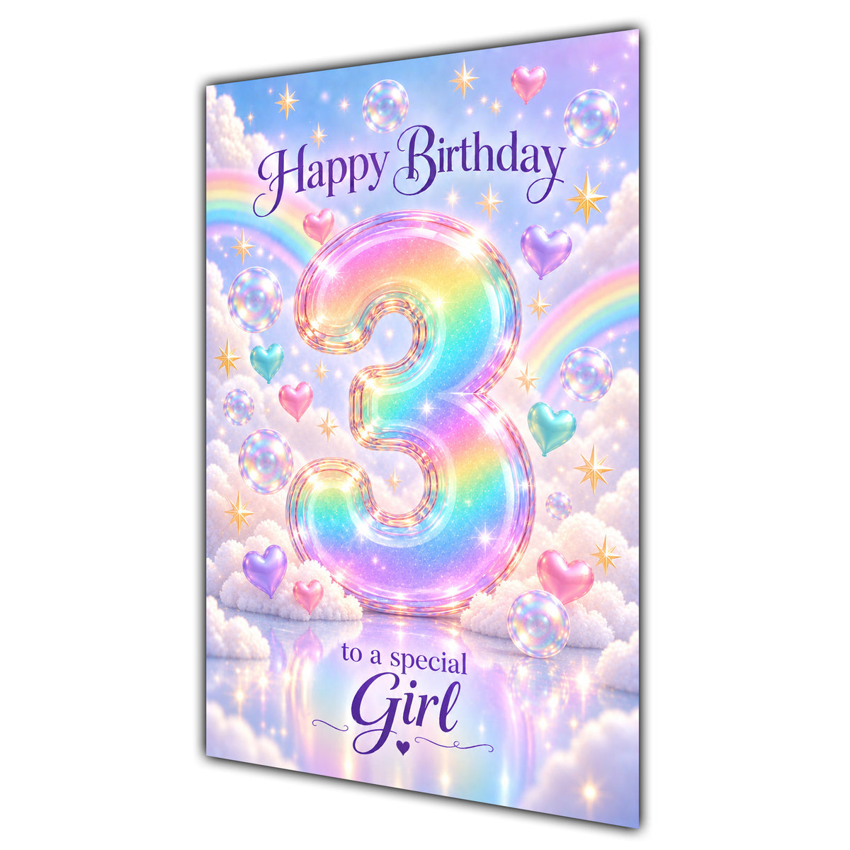 Happy 3rd Birthday Special Girl Pastel Rainbow Clouds Card A5
