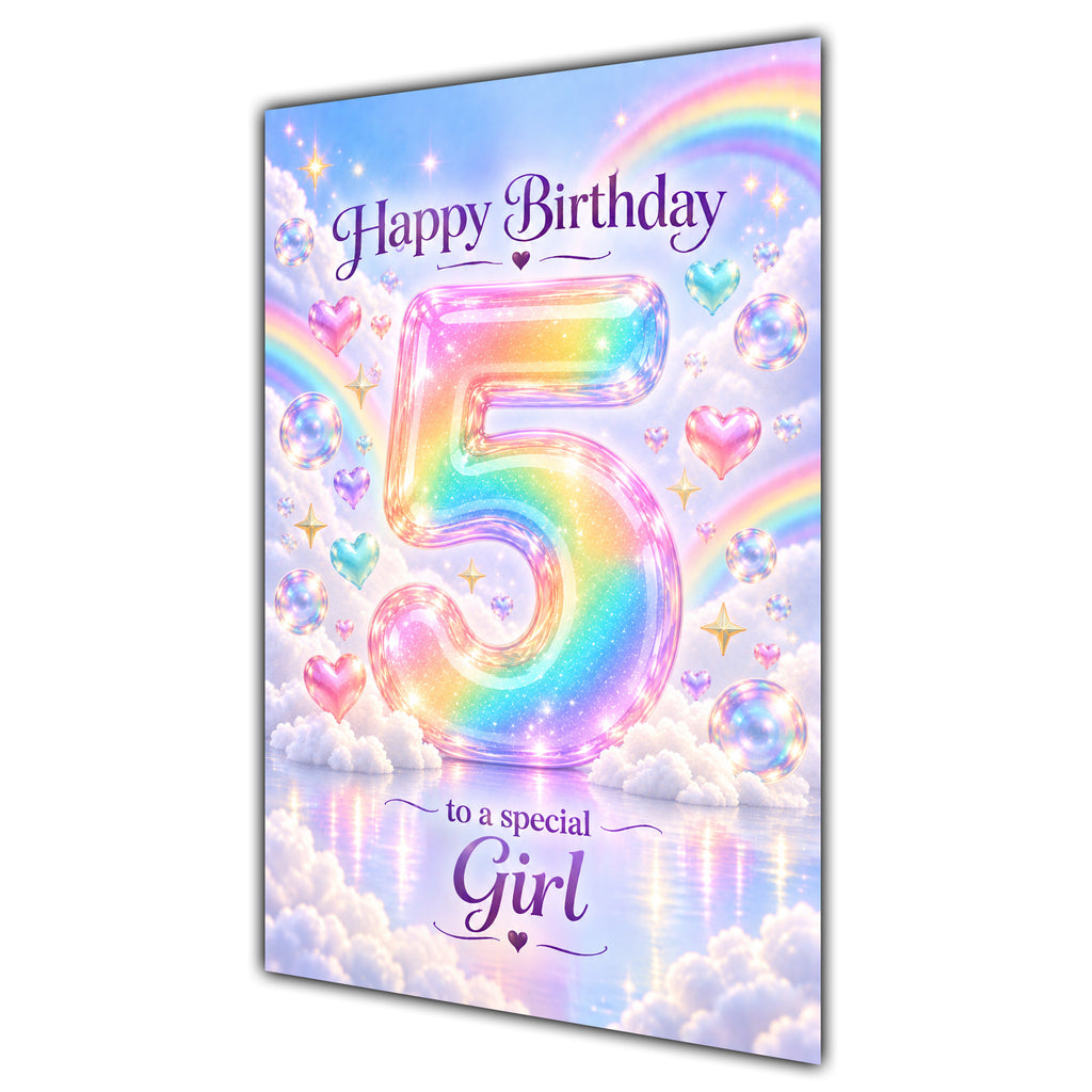 Happy 5th Birthday Special Girl Pastel Rainbow Clouds Card A5