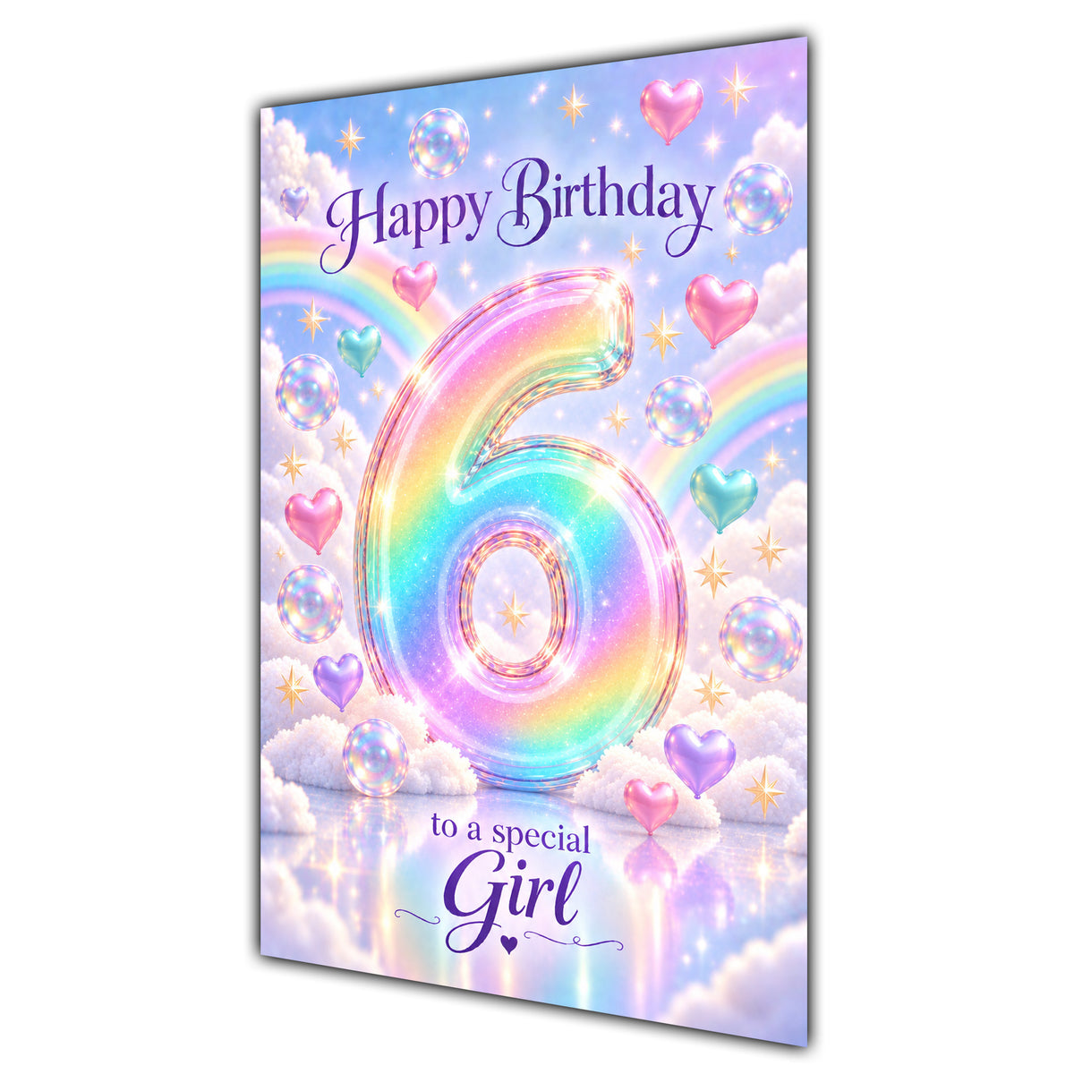 Happy 6th Birthday Special Girl Pastel Rainbow Clouds Card A5