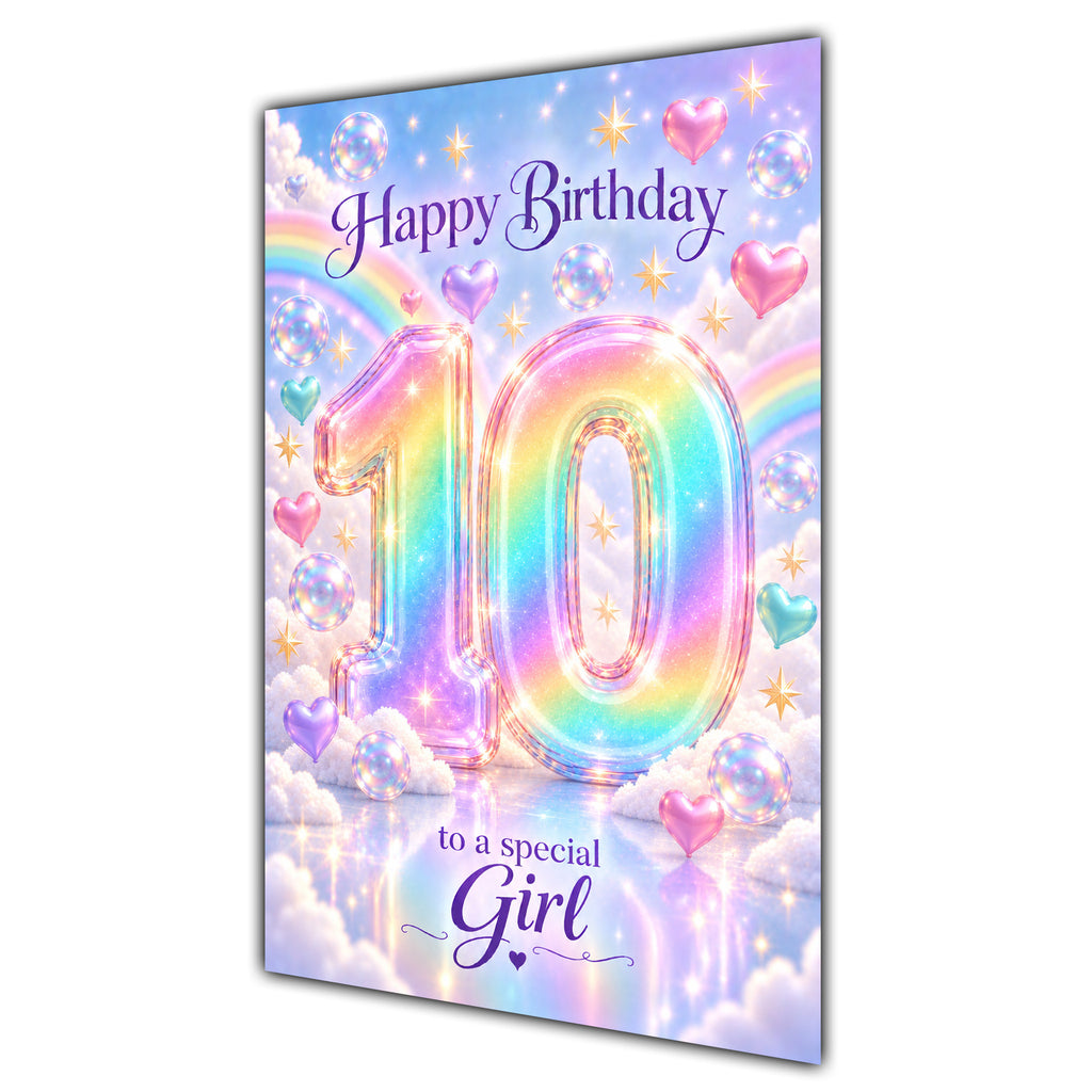 Happy 10th Birthday Special Girl Pastel Rainbow Clouds Card A5