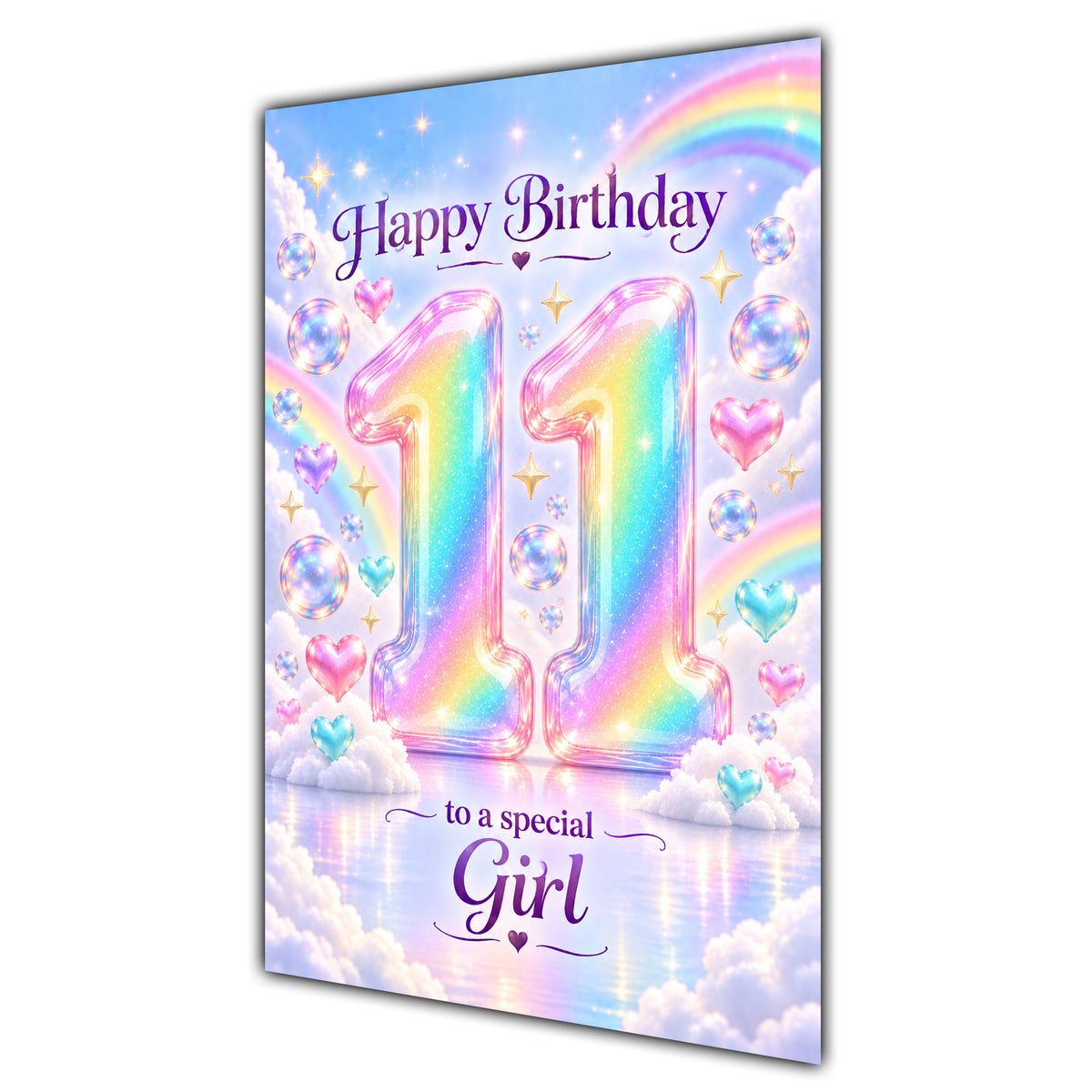 Happy 11th Birthday Special Girl Pastel Rainbow Clouds Card A5