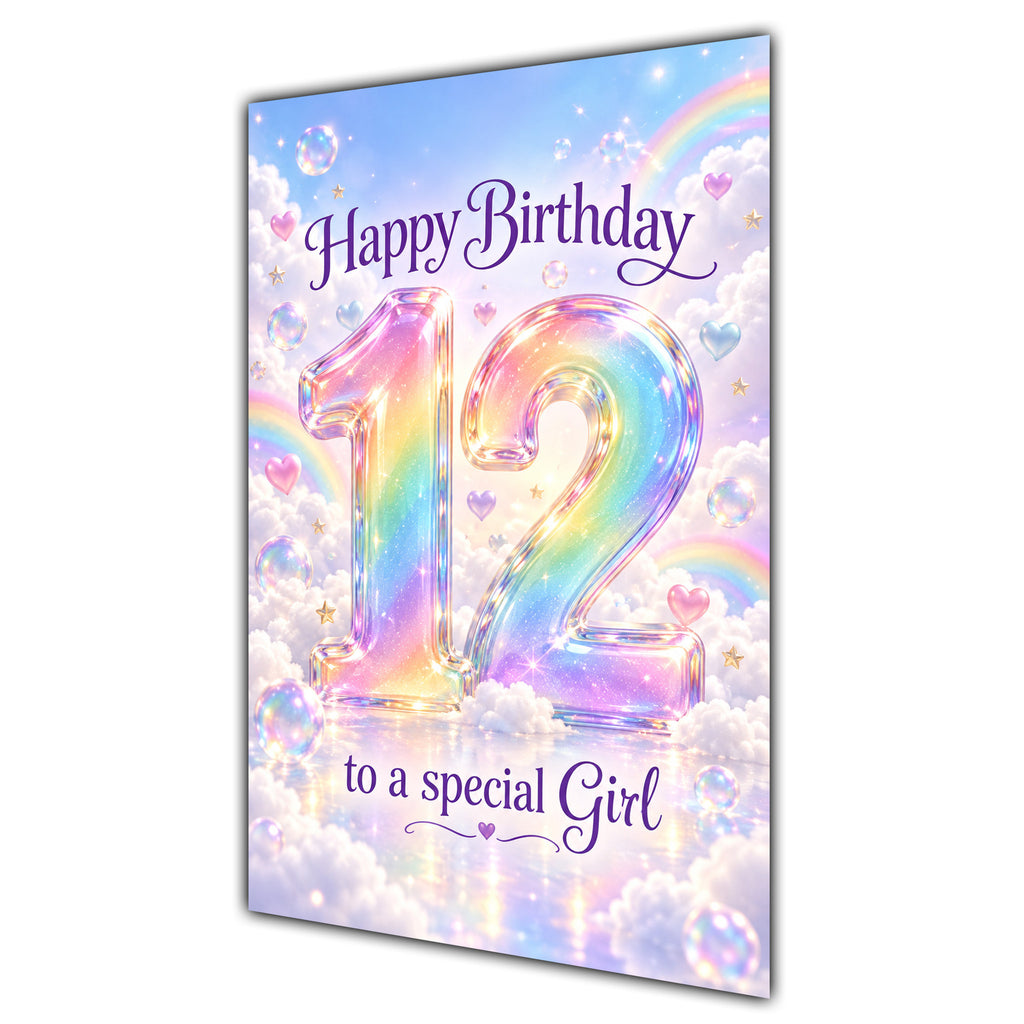 Happy 12th Birthday Special Girl Pastel Rainbow Clouds Card A5