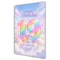 Girl 19th Birthday Card - Pastel Rainbow Number and Clouds
