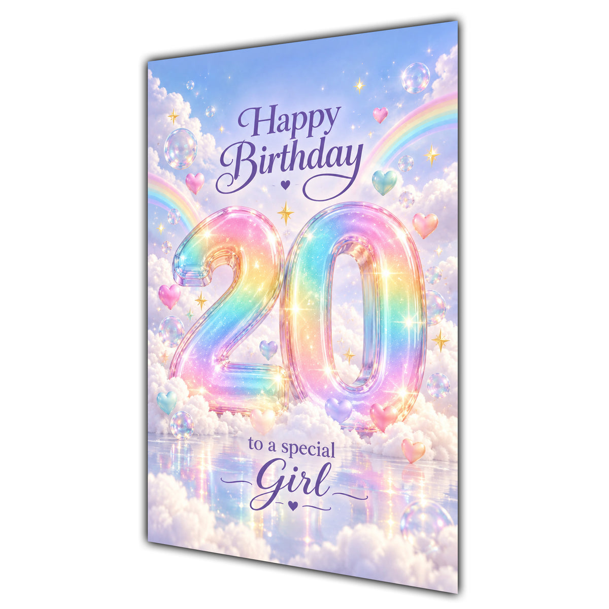 Happy 20th Birthday Special Girl Pastel Rainbow Clouds Card A5