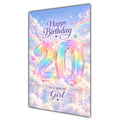 Girl 20th Birthday Card - Pastel Rainbow Number and Clouds