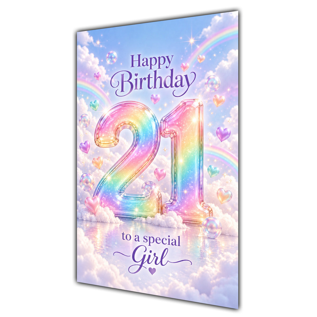 Happy 21st Birthday Special Girl Pastel Rainbow Clouds Card A5