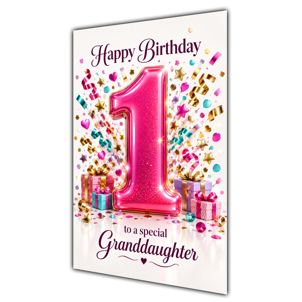Happy 1st Birthday Granddaughter Pink Number Confetti Gifts Card A5