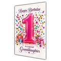 Happy 1st Birthday Granddaughter Pink Number Confetti Gifts Card A5