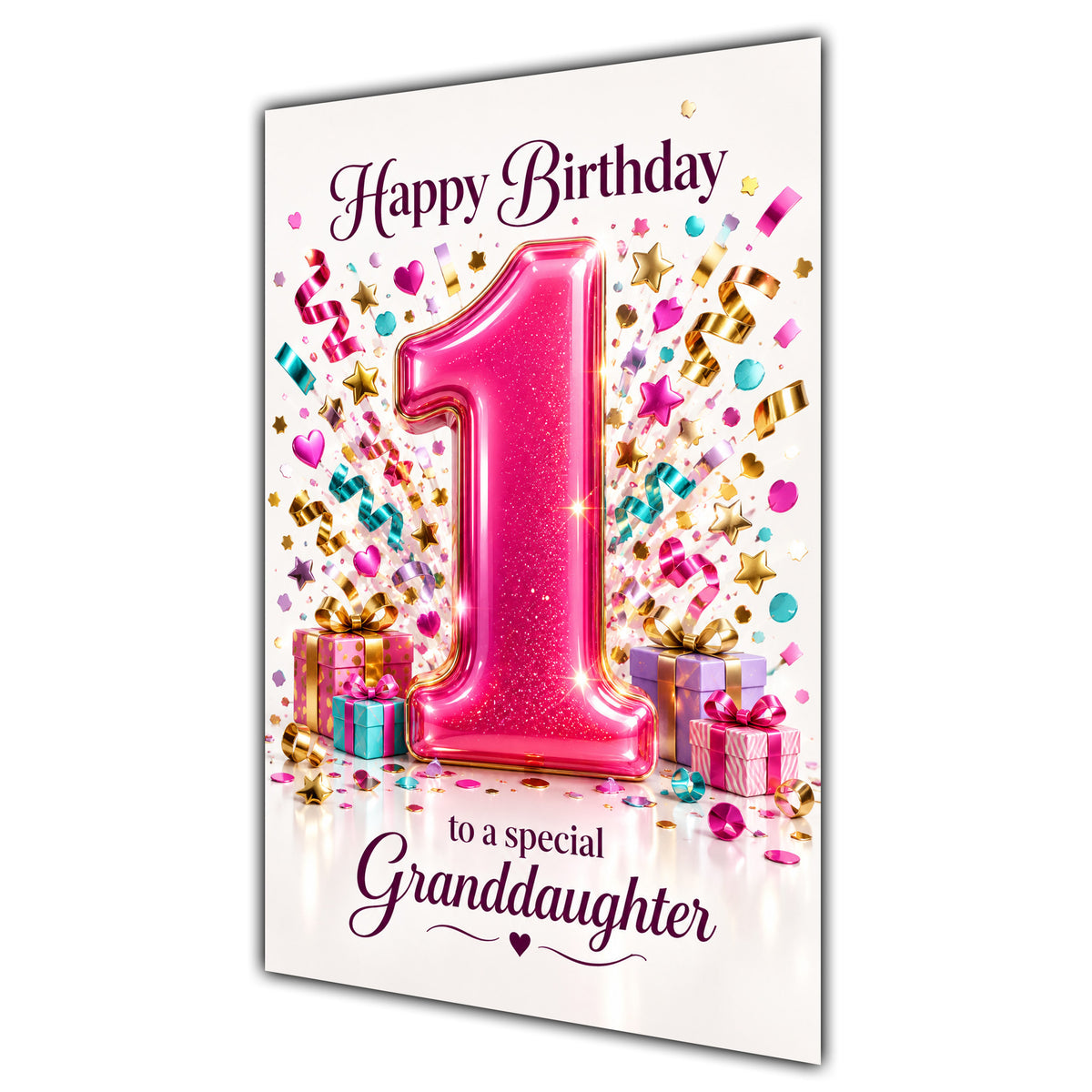 Happy 1st Birthday Granddaughter Pink Number Confetti Gifts Card A5