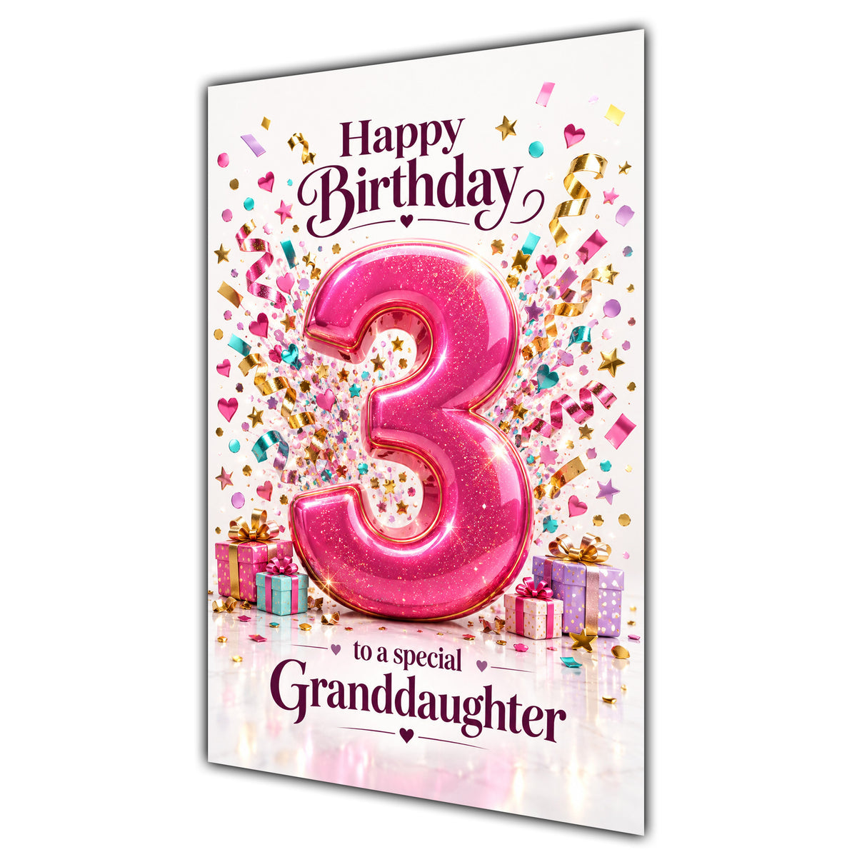 Happy 3rd Birthday Granddaughter Pink Number Confetti Gifts Card A5