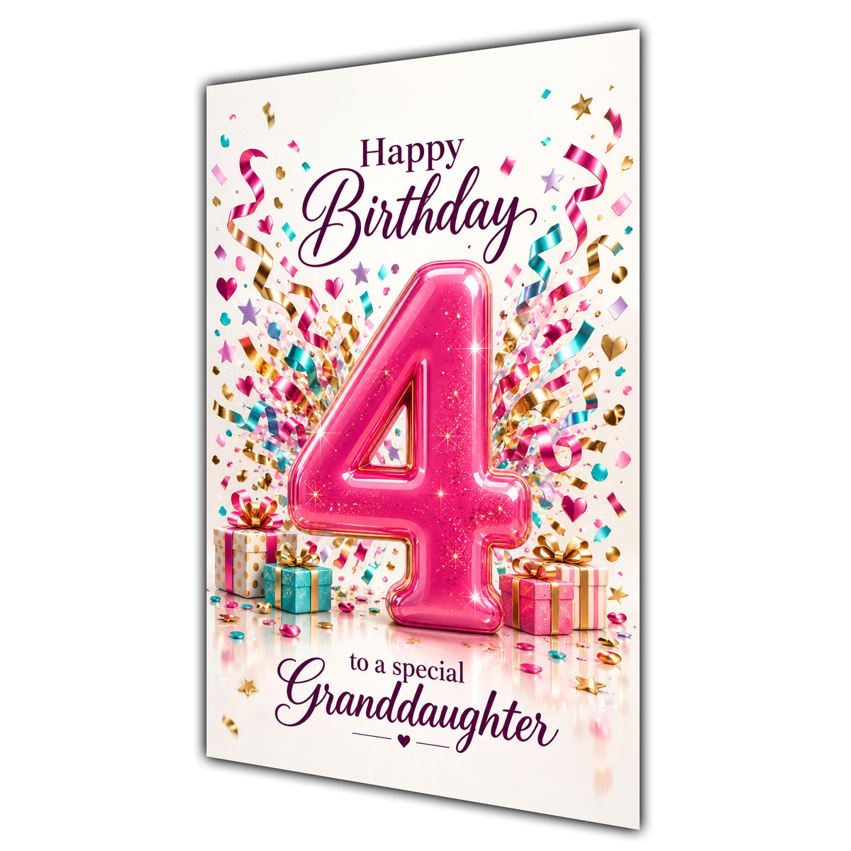 Happy 4th Birthday Granddaughter Pink Number Confetti Gifts Card A5