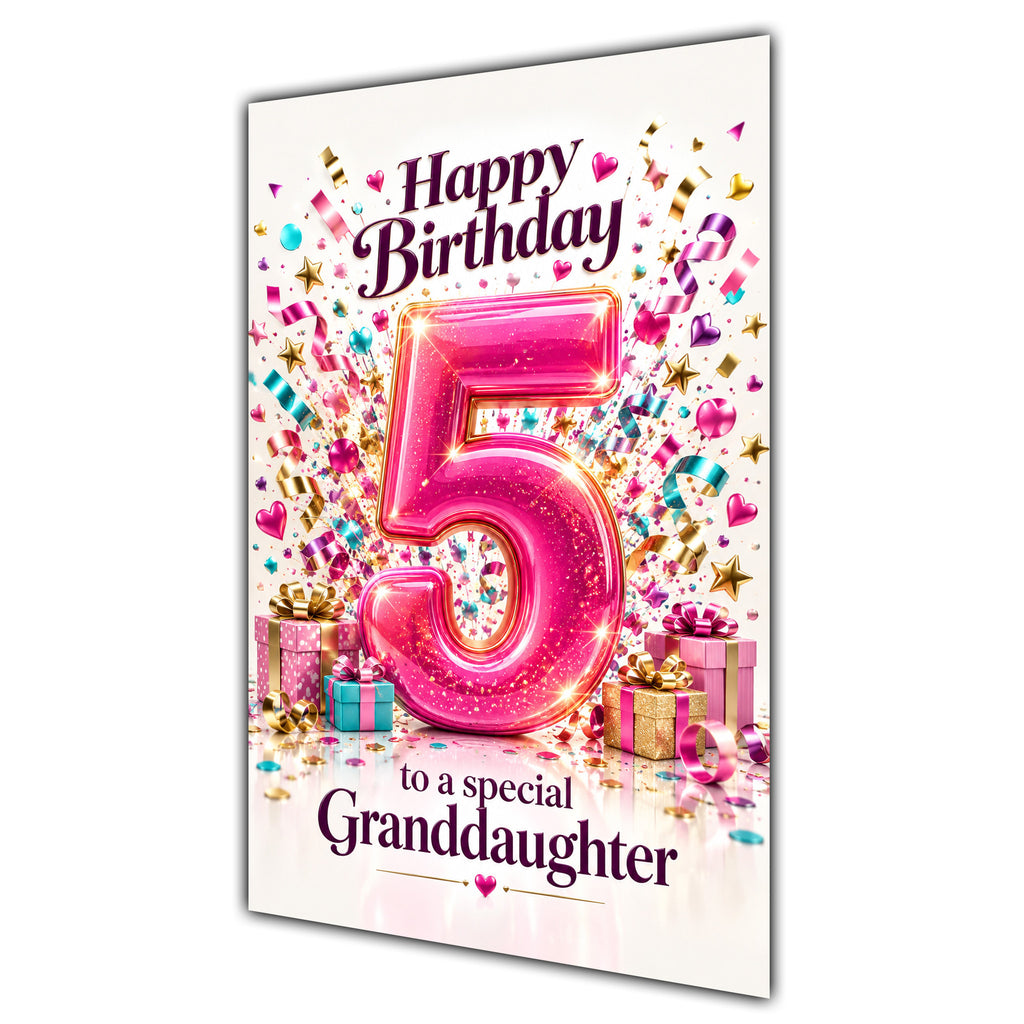 Happy 5th Birthday Granddaughter Pink Number Confetti Gifts Card A5