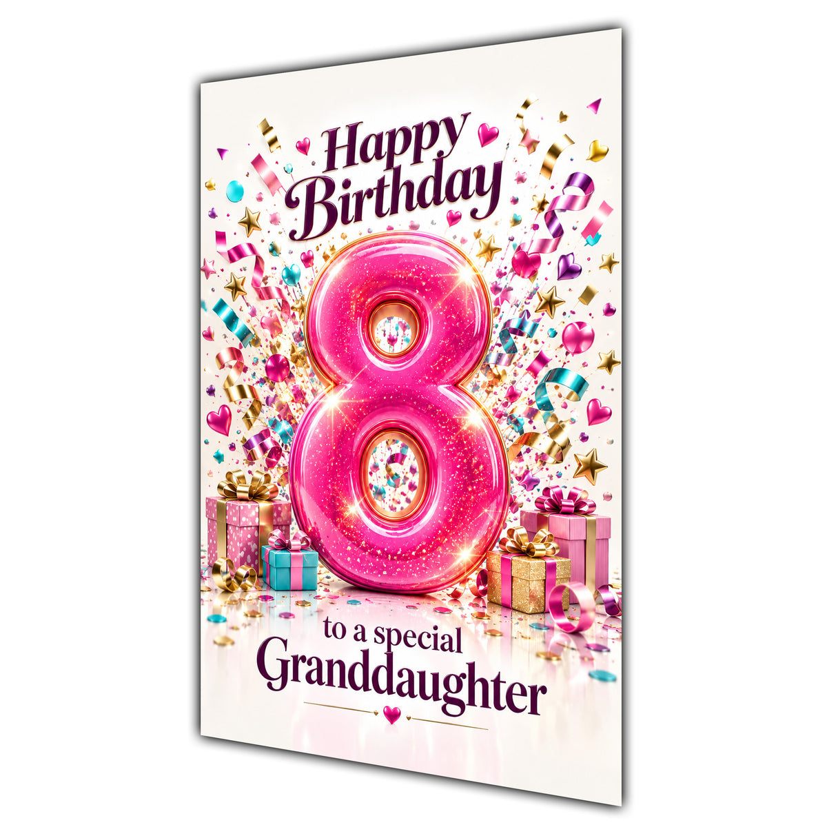 Happy 8th Birthday Granddaughter Pink Number Confetti Gifts Card A5